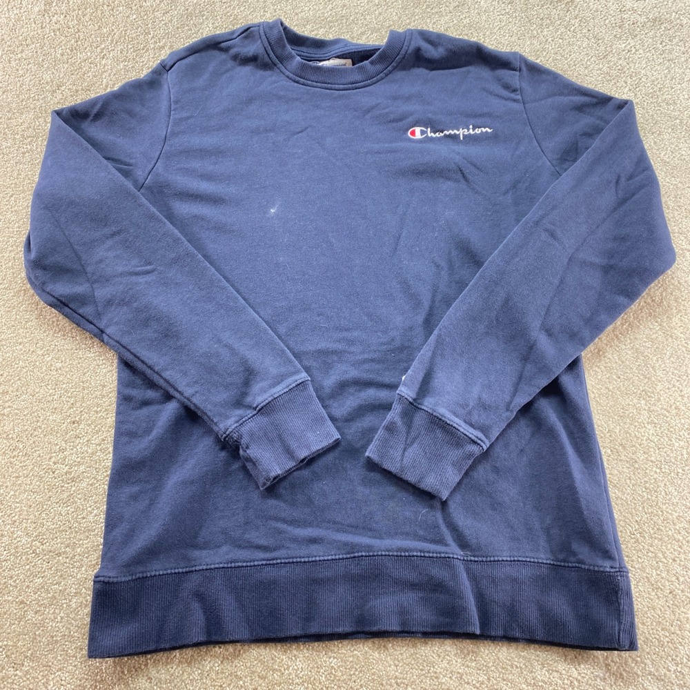 Champion Sweatshirt Mens Small Navy Blue Crewneck Logo Classic Casual Comfort‎